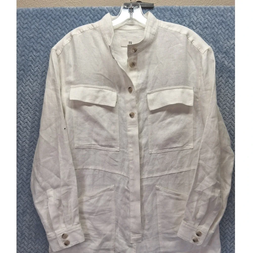 Banana Republic White 100% Linen Utility Jumpsuit Long Sleeve NWT S 882685-01-1